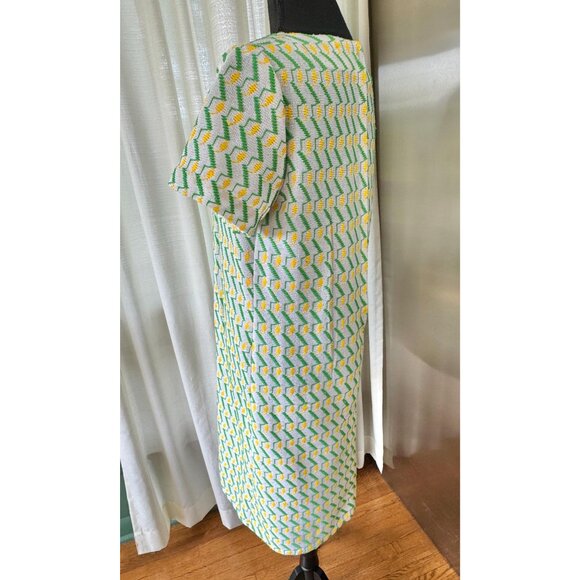 Vintage 60s dress, white, yellow, green zigzag, Mod textured knit - Picture 6 of 10